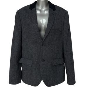Topman Tweed Blazer Navy Blue Preppy Business Professional Jacket Men's Size 40